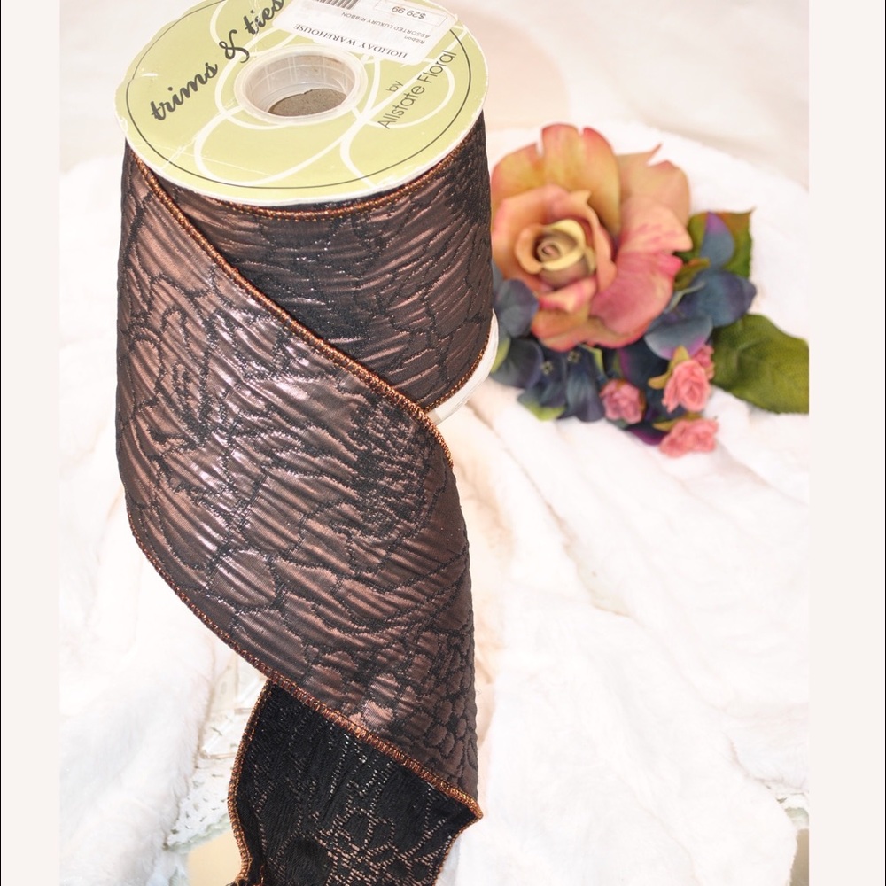 NWT Beautiful thick brown shiny w/black backing embossed floral design